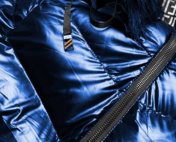 Błyszcząca kurtka zimowa z wzorzystymi wstawkami niebieska ciemna (xw809x)