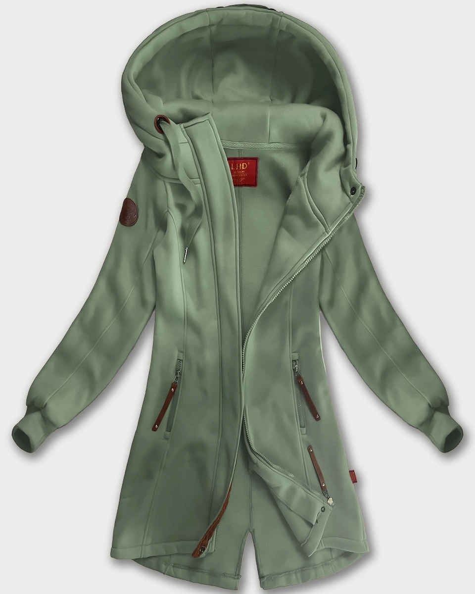 Długa bluza damska z kapturem szarozielona (AMG-675/2)