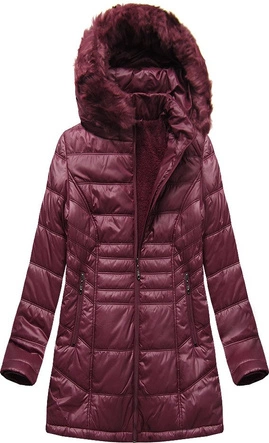 PIKOWANA DAMSKA KURTKA ZIMOWA Z KAPTUREM BORDOWA (B2617-30)