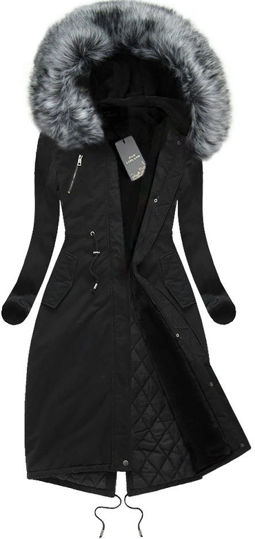 BAWEŁNIANA PARKA ZIMOWA CZARNO-SZARA (7612)