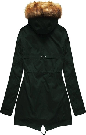 ZIMOWA DAMSKA PARKA Z PODPINKĄ CIEMNOZIELONA (B2635)