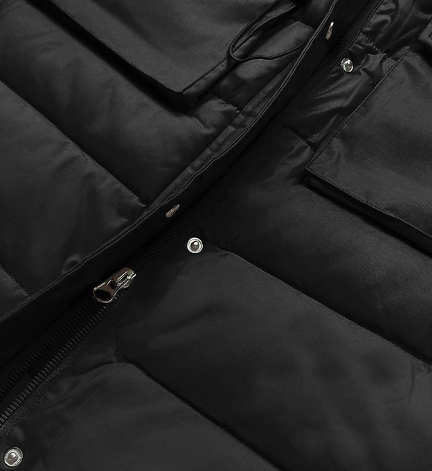 Puchowy bezrękawnik damski z kapturem czarny (CAN-860)