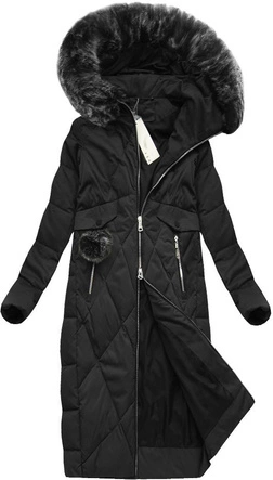 PŁASZCZ ZIMOWY Z PUCHEM NATURALNYM CZARNY (7076)