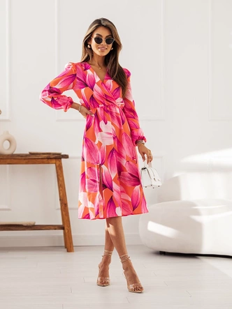 Sukienka z kopertowym dekoltem fuksja (8202)