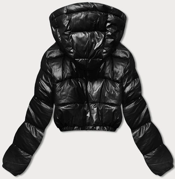 Krótka kurtka puchowa typu crop czarna (d2-3831-1)