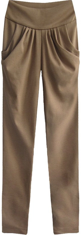 BAWEŁNIANE SPODNIE Z WYSOKIM STANEM KARMELOWE (89181)