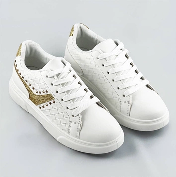 Sznurowane sneakersy damskie biało-złote (rc-03)