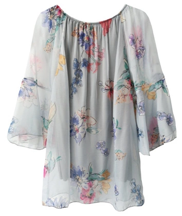 SZYFONOWA BLUZKA HISZPANKA W KWIATY SZARA (242ART)