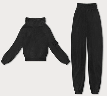 Dresowy komplet damski typu wafel czarny (AMG-339A)