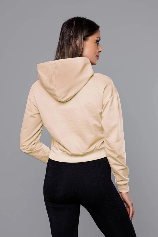 Krótka bluza dresowa z kapturem ecru (8B939-67+132)