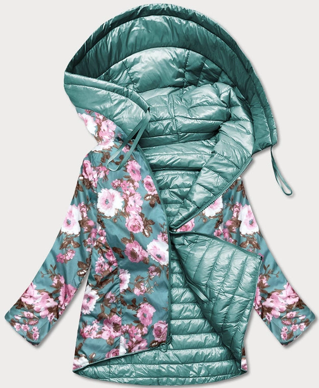 Dwustronna kurtka damska kwiaty miętowa (pc-7509-253)