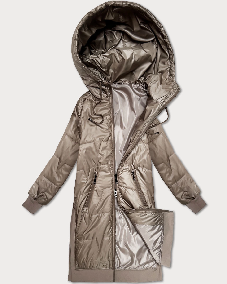 Prosta kurtka plus size z ozdobnym pikowaniem S'West beżowa (B8395-12)