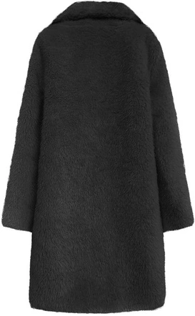 FUTRZANY ZIMOWY DAMSKI PŁASZCZ Z KIESZENIAMI CZARNY (461ART)