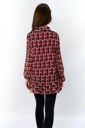 SZYFONOWA BLUZKA Z WIĄZANĄ STÓJKĄ BORDOWA (236ART)