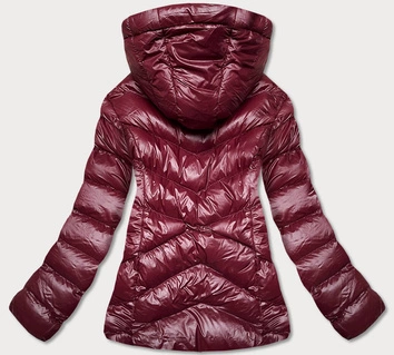 Krótka kurtka zimowa damska wiśniowa (23066-7)