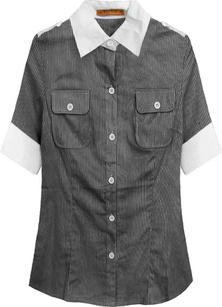 KOSZULA Z KRÓTKIM RĘKAWEM CZARNO-BIAŁA (6011)