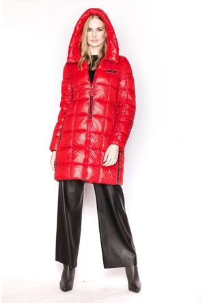 Kurtka damska z ozdobnymi lampasami czerwona (ag1-j9002)