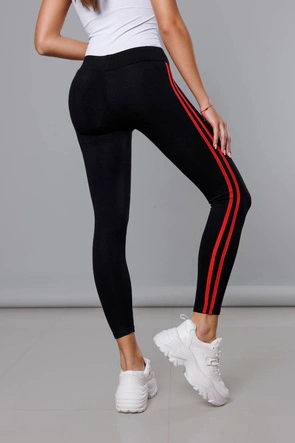 Legginsy sportowe z lampasami czarno-czerwone (YW01052-D1-5)