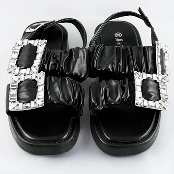 Damskie sandały z cyrkoniami czarne (cm-62)