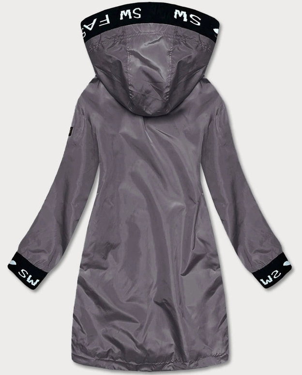 Cienka kurtka damska z ozdobną lamówką ciemny szary (B8145-9)