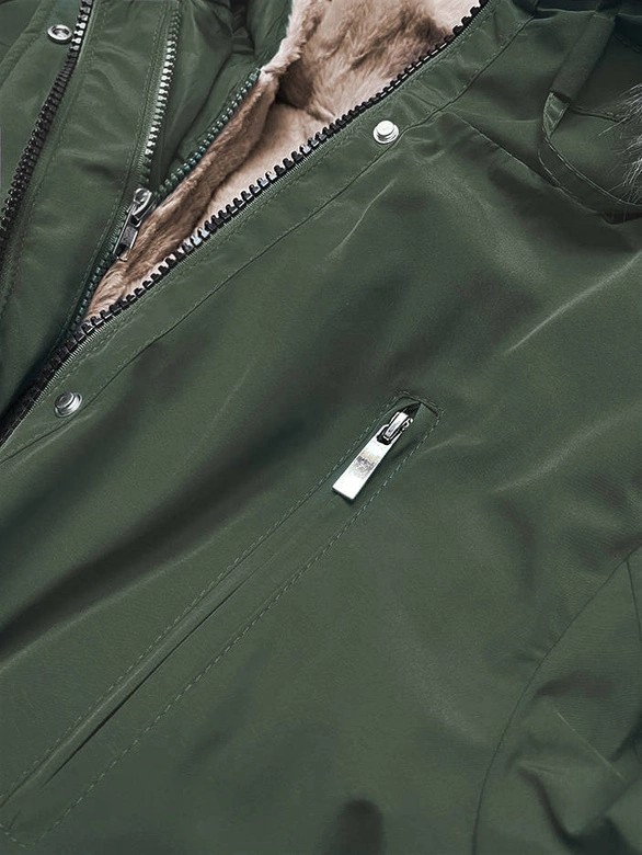 DAMSKA KURTKA ZIMOWA NA MISIU ARMY-CIEMNY BEŻ (W553)