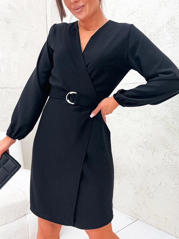 Elegancka sukienka kopertowa czarna (8251)