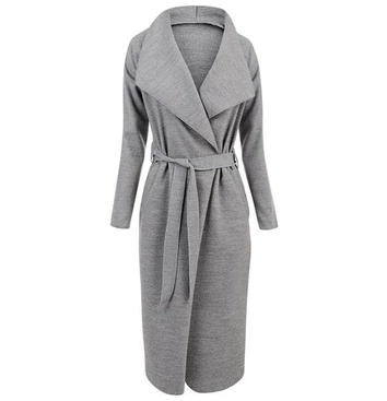 PŁASZCZ Z PASKIEM WATERFALL SZARY (8118)