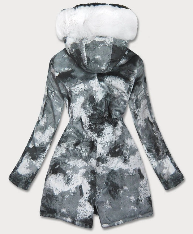 DWUSTRONNA DAMSKA KURTKA ZIMOWA MORO BIAŁA/CZARNA (X003X)