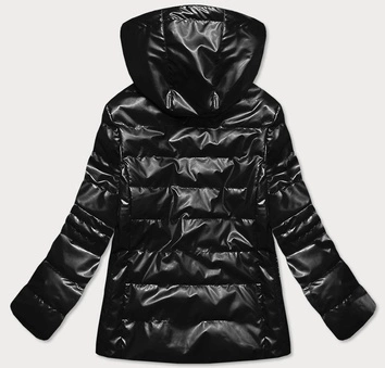 Pikowana błyszcząca kurtka damska czarna (2021-04)