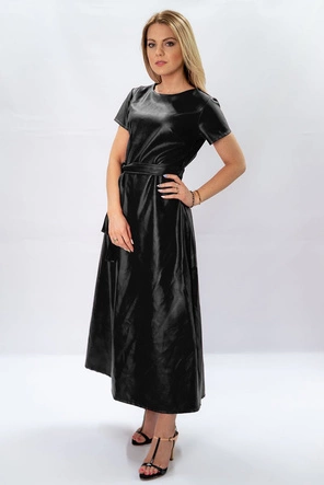 DŁUGA SUKIENKA Z EKOSKÓRY CZARNA (504ART)