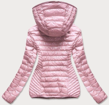 Pikowana kurtka damska z kapturem różowa (b9561)