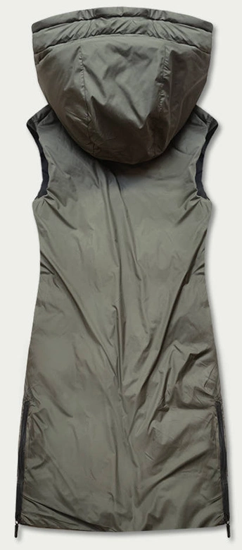 DŁUGA KAMIZELKA DAMSKA DWUSTRONNA CZARNA-KHAKI (B8022-1)