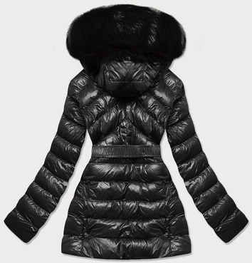 Błyszcząca kurtka zimowa na misiu czarna (w674)