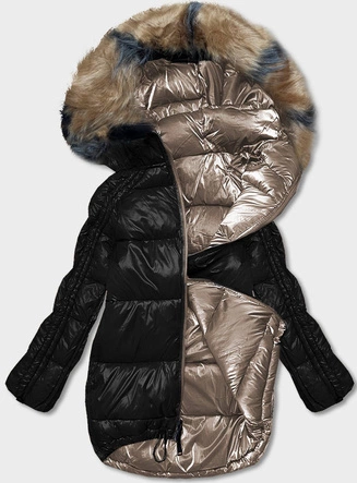 Dwustronna kurtka oversize beżowo-czarna (h-1088-91)