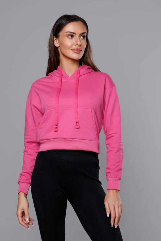 Krótka bluza dresowa z kapturem różowa (8B939-19)