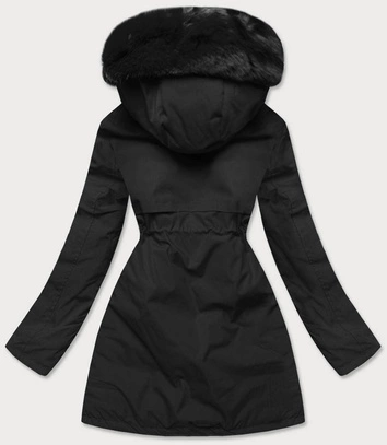 KURTKA ZIMOWA DAMSKA Z OZDOBNĄ PODSZEWKĄ CZARNA (B9577-1)