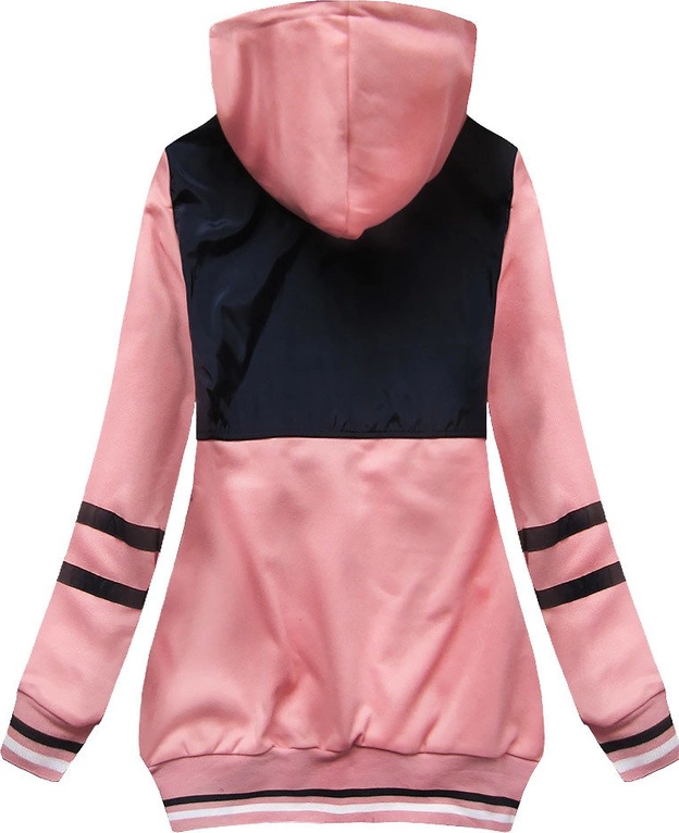 BLUZA Z ŁĄCZONYCH MATERIAŁÓW GRANATOWO-ŁOSOSIOWA (425)