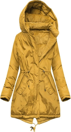 DWUSTRONNA DAMSKA PARKA ZIMOWA WELUROWA MUSZTARDOWA (7911)