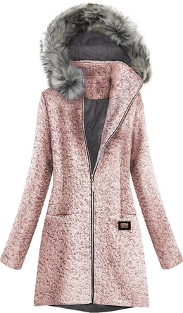 KRÓTKI PŁASZCZ ZIMOWY Z KAPTUREM RÓŻOWY (516/3ART)