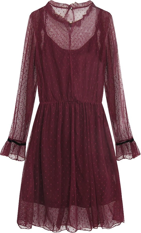 PRZEZROCZYSTA SUKIENKA W GROSZKI BORDOWA (471ART)