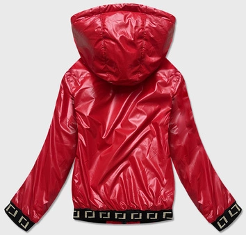 Krótka kurtka damska z kapturem czerwona (b9787-4)