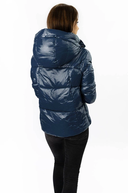 Damska kurtka pikowana z odpinanym kapturem granatowa (7564)