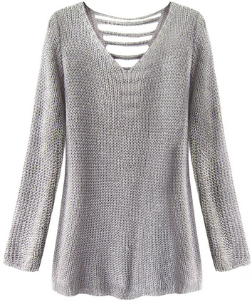 SWETER Z WYCIĘCIAMI NA PLECACH SZARY (225ART)