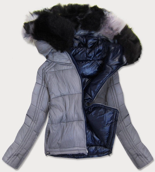 Dwustronna kurtka damska granatowo-szara (b9555)