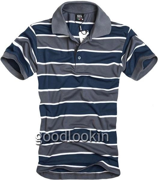 KOSZULKA POLO JEEL Jeans GRAFITOWA W GRANATOWE I BIAŁE PASKI (312677)