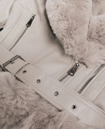 RAMONESKA Z FUTRZANYM KOŁNIERZEM BEŻOWA (0580)