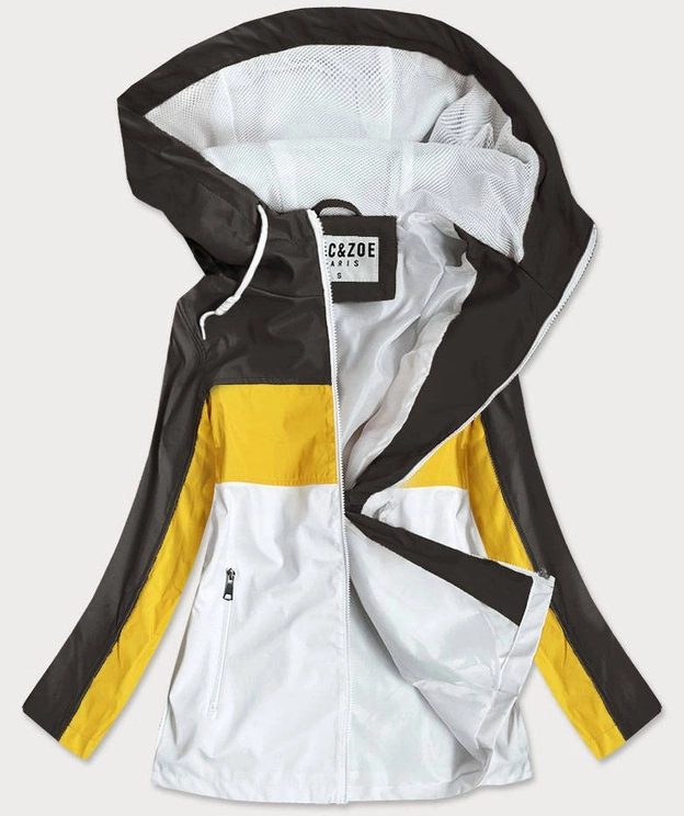 KURTKA DAMSKA WIATRÓWKA Z KAPTUREM CZARNO/ŻÓŁTA (YR1968)