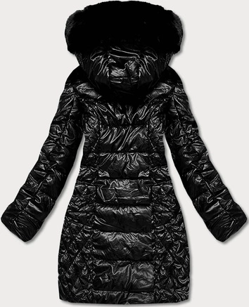 Taliowana kurtka zimowa damska czarna (2M-028)