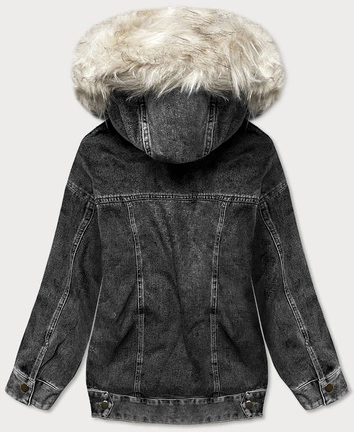 DAMSKA KURTKA JEANSOWA Z FUTRZANĄ PODPINKĄ CZARNO-ECRU (BR9588-1046)