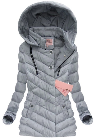 PIKOWANA KURTKA Z KAPTUREM SZARONIEBIESKA (W626)